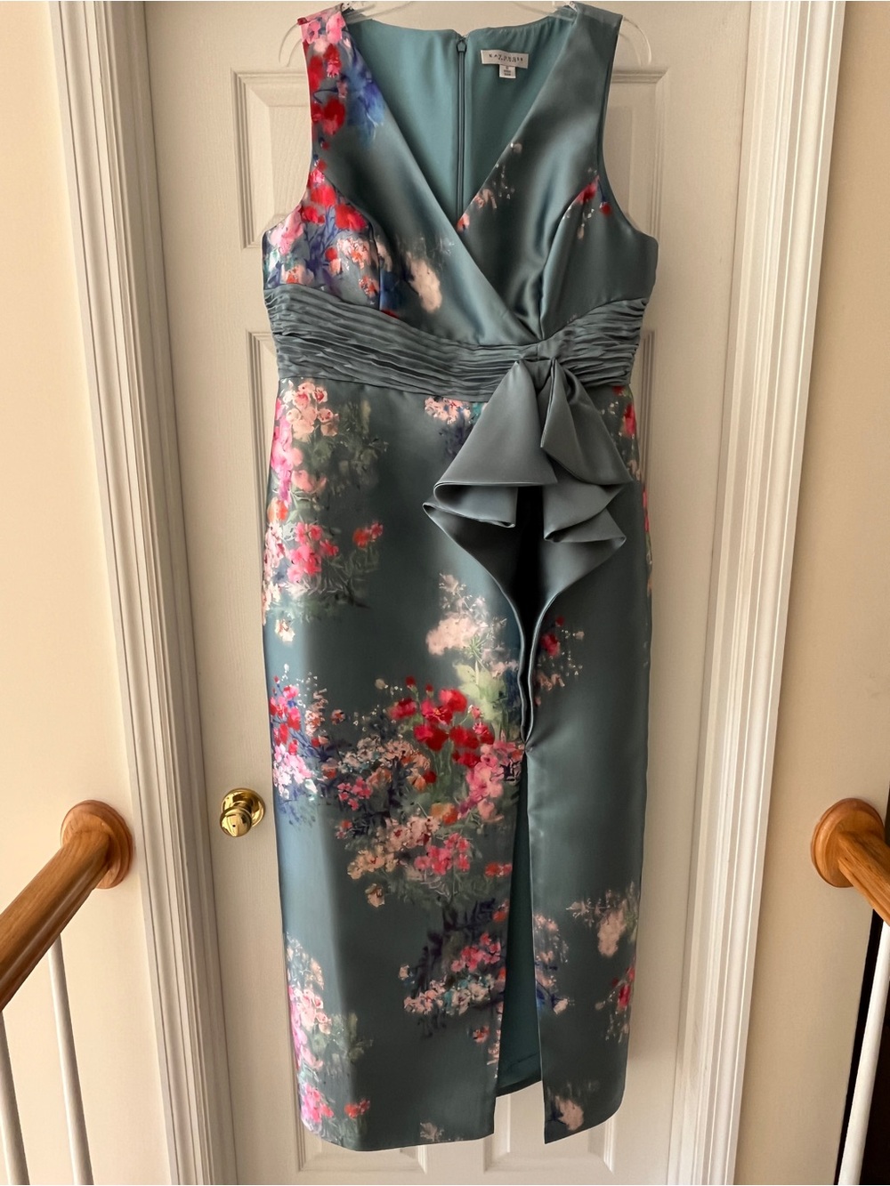 Full-length Floral Mikado Column Dress by Kay Unger